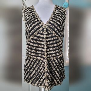Boston Proper Tank Blouse Women's L Leapord Print Golden Shimmer w/ Rhinestones